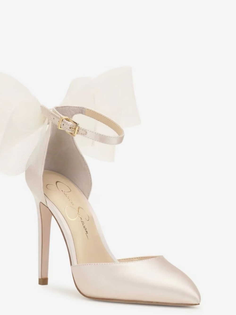 Jessica Simpson Bow Ivory Satin Pointed-Toe Ankle-Strap Heel